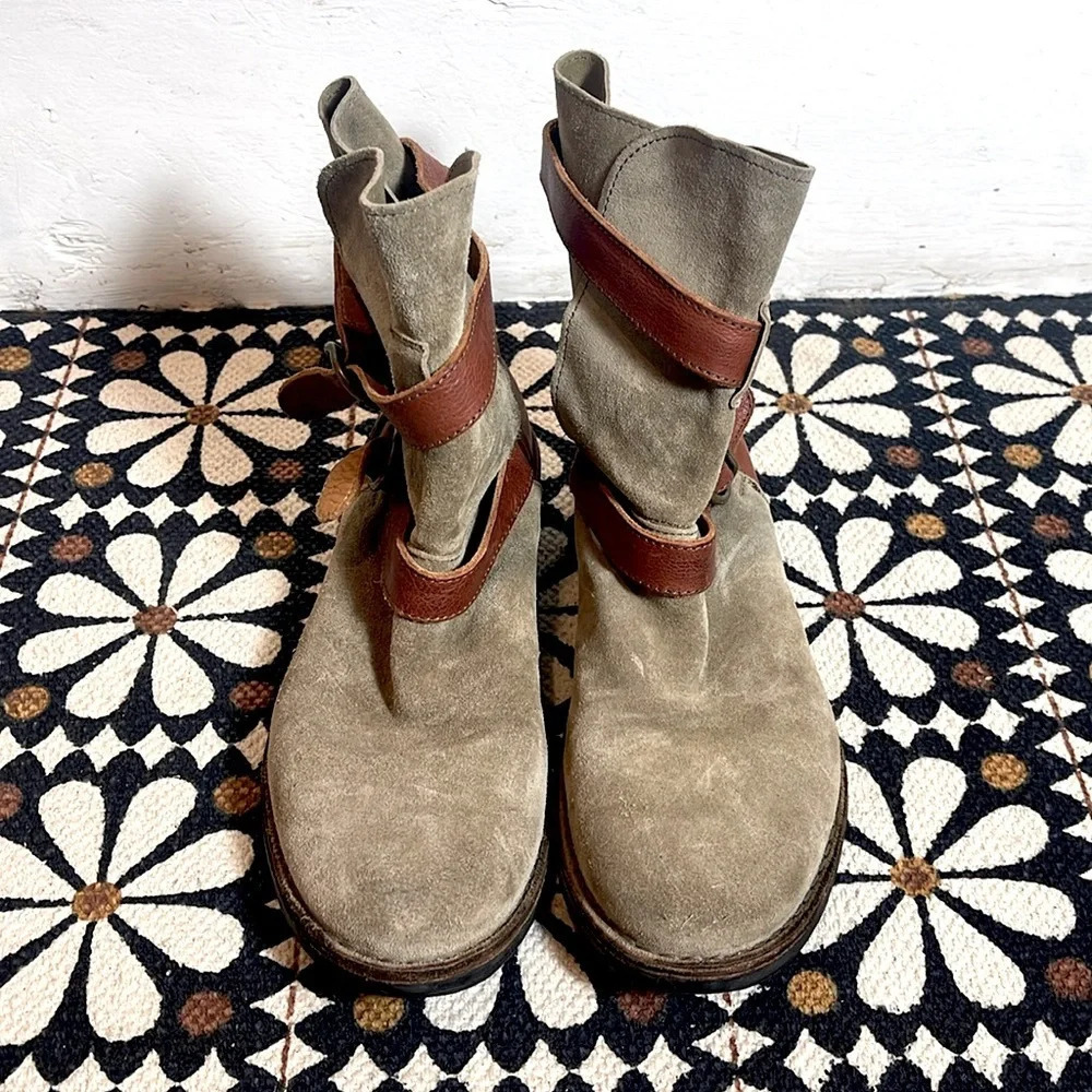 Fiorentini + Baker Suede Double Buckle eternity Boots 38/ 8 US